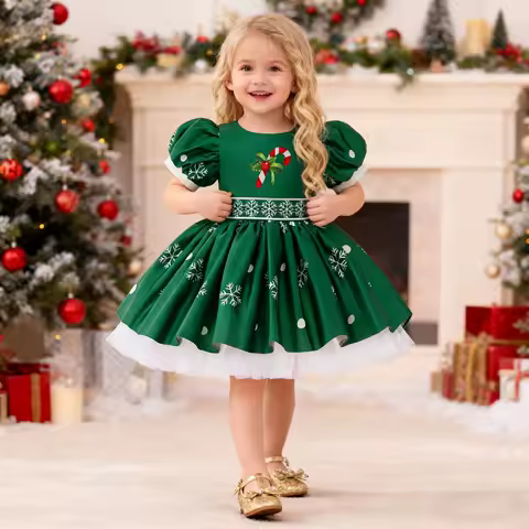 Christmas Snowflake Party Prom Baby Girls Dress Toddler Wedding Bridesmaid 1st Birthday Tutu Dress Girl Santa Claus Evening Gown