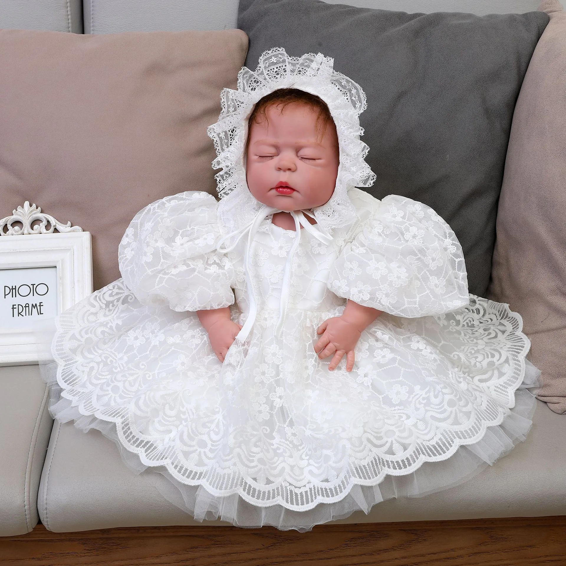 

Baby Birthday Princess Dress Elegant White Lace Embroidery Flower Girl Baptism Tutu Gown Kids Formal Evening Party Costume 2pcs