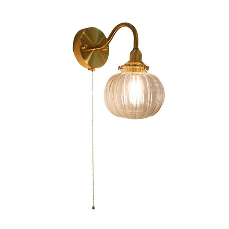 

A84E-Transparent Glass Globe Wall Lamp Sconce With Switch 3 Color Dimming 220V Mid Century Modern Style