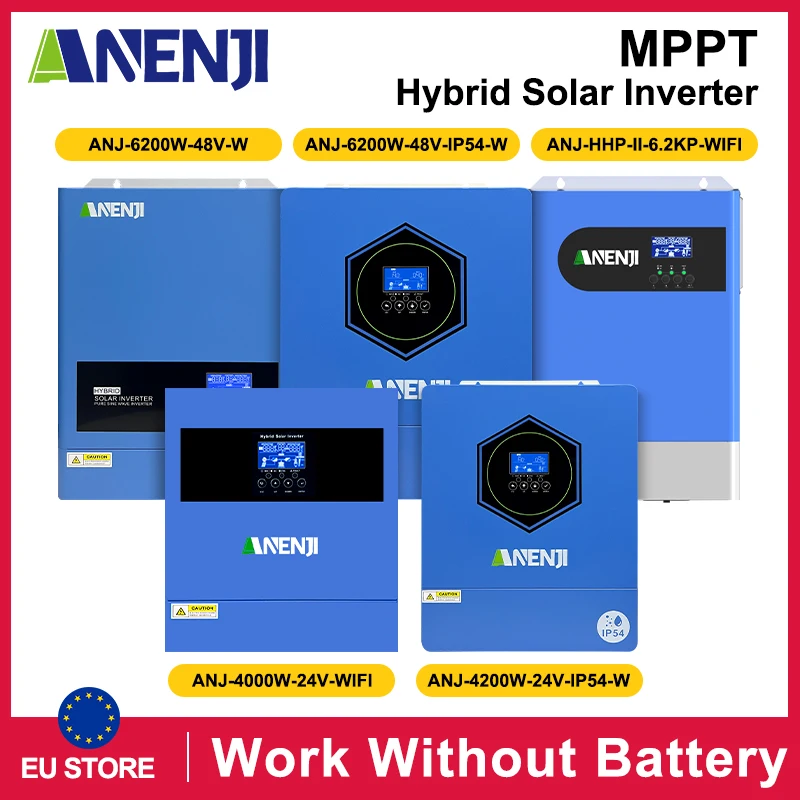 ANENJI 6.2KW 48V 4200W 24V Hybrydowy Inwerter Solarny 220V On/Off Grid Czysta Sinusoida Wbudowany 100A 120A MPPT & WiFi Inwertery do Baterii LiFePO4 i Paneli Solarnych