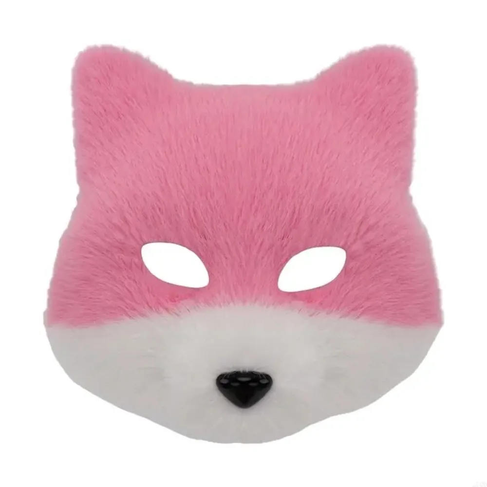 270D Faux Furs Wolf Foxes Mask Plush Cats Half Face Mask Foxes Cats Wolf Cosplay Costume for Masquerades Halloween Christmas 6