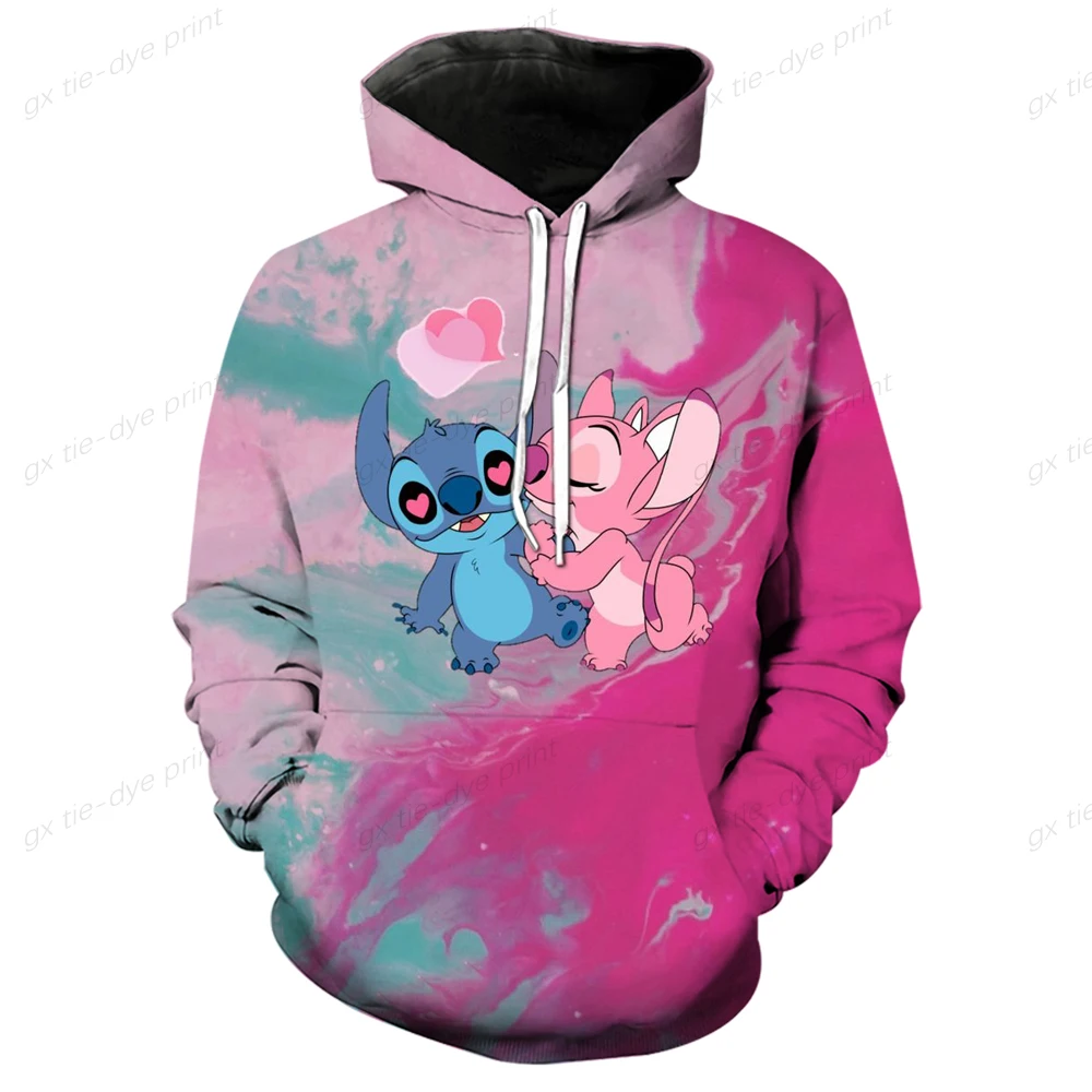 

New Spring Autumn Men Women Stitch Hoodie Disney Character Pullover Cartoon Casual Long Sleeve Hooded Clothing Male Streetwear