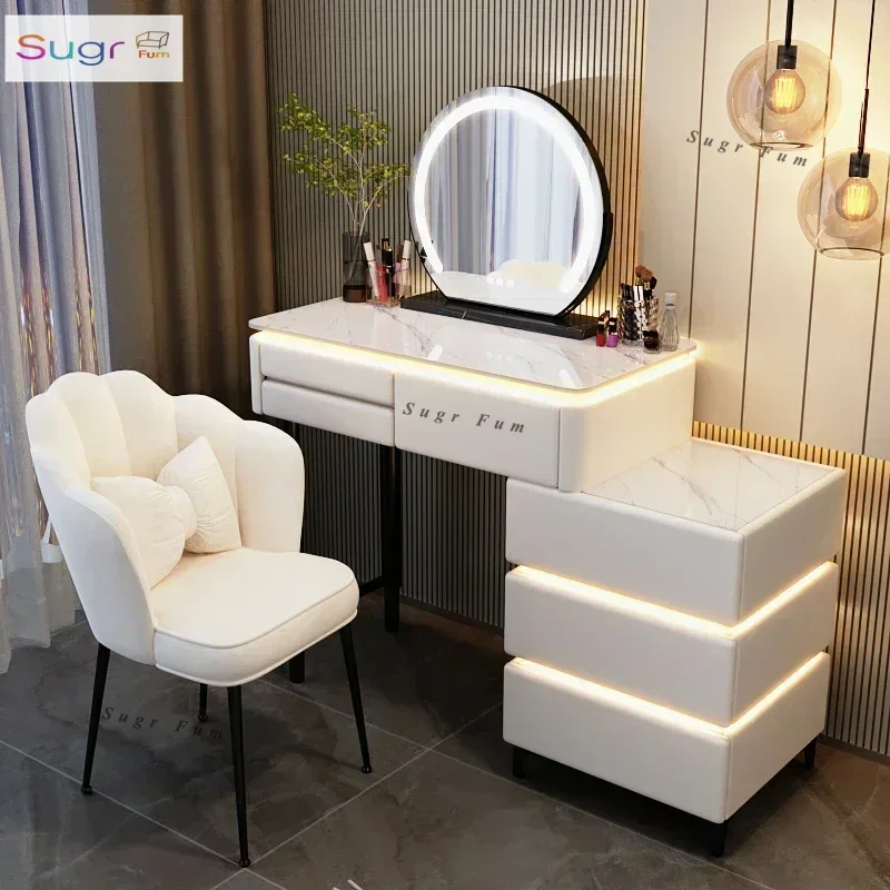 

Nordic Mirror Led Dresser Table Salon WhiteRoom Drawers Dressing Table Women Apartment Coiffeuse De Chambre Bedroom Furniture
