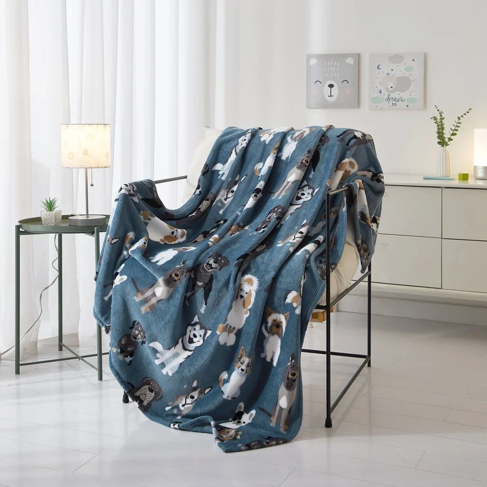 Cosy Blue Dogs Pluche Gooi Deken 2-pack Ultrazacht Machinewasbaar Warm Comfort Perfect Home Decor