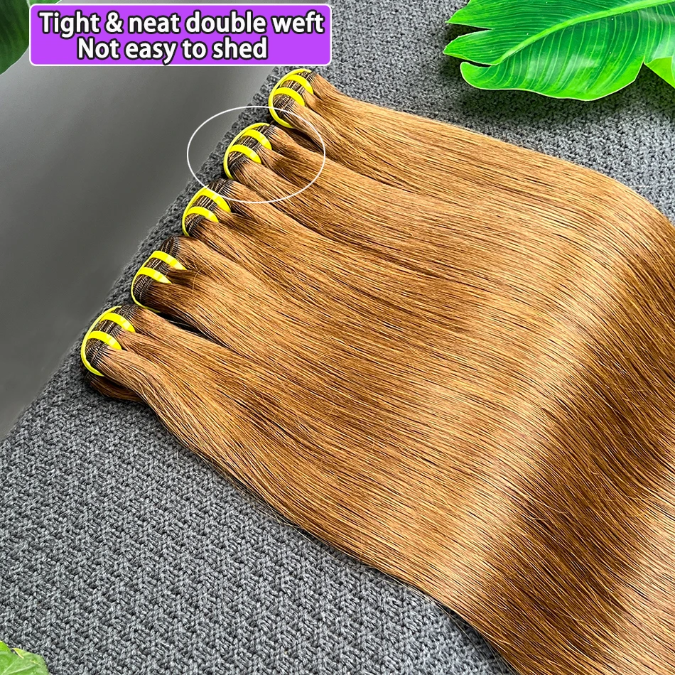 # 4 حزم من شعر طبيعي مفرود باللون البني الداكن لحمة مزدوجة 100% نسج على شكل شعر فيتنامي 100 جرام حزمة للبيع