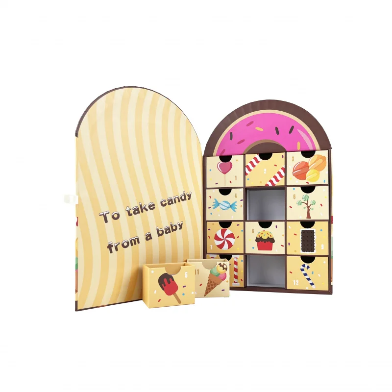 Cajón personalizable de 24 Uds., fábrica de regalos, calendario de Chocolate de Ramadán, caja de Adviento, relieve de cartón reciclado