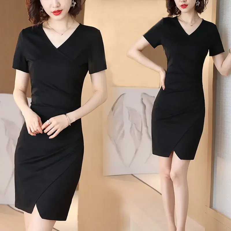 

Women Dresses Summer Short-Sleeved Dress For Women Summer V-neck Split Female Dress Vestido De Mujer Femme Robe