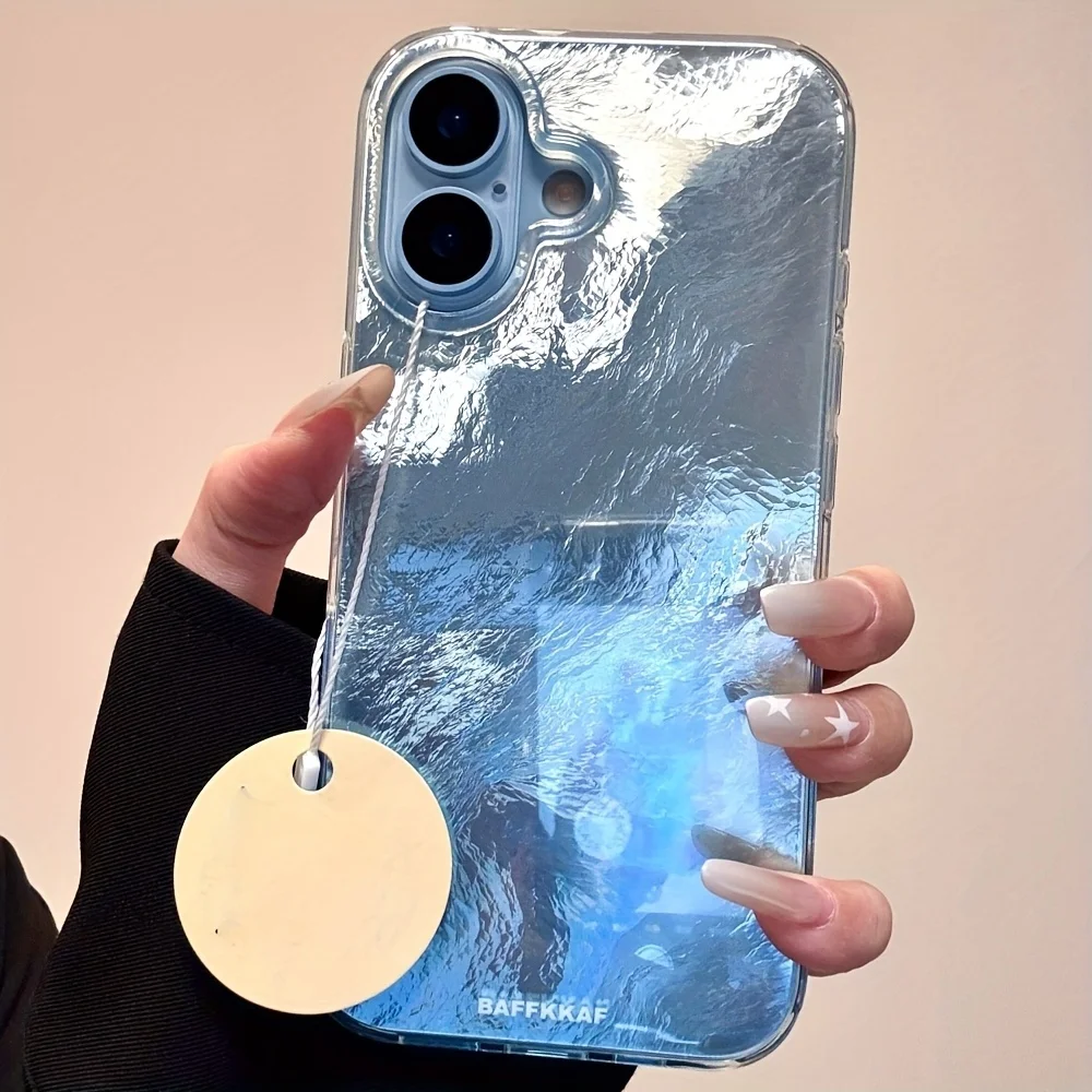 Luxury Gradient Baby Blue Laser Glacial Pattern Case For iPhone 17 Pro Max 17 Pro 16 15 14 13 12 Pro Max Plus 11 Stylish Cover - náhled 5