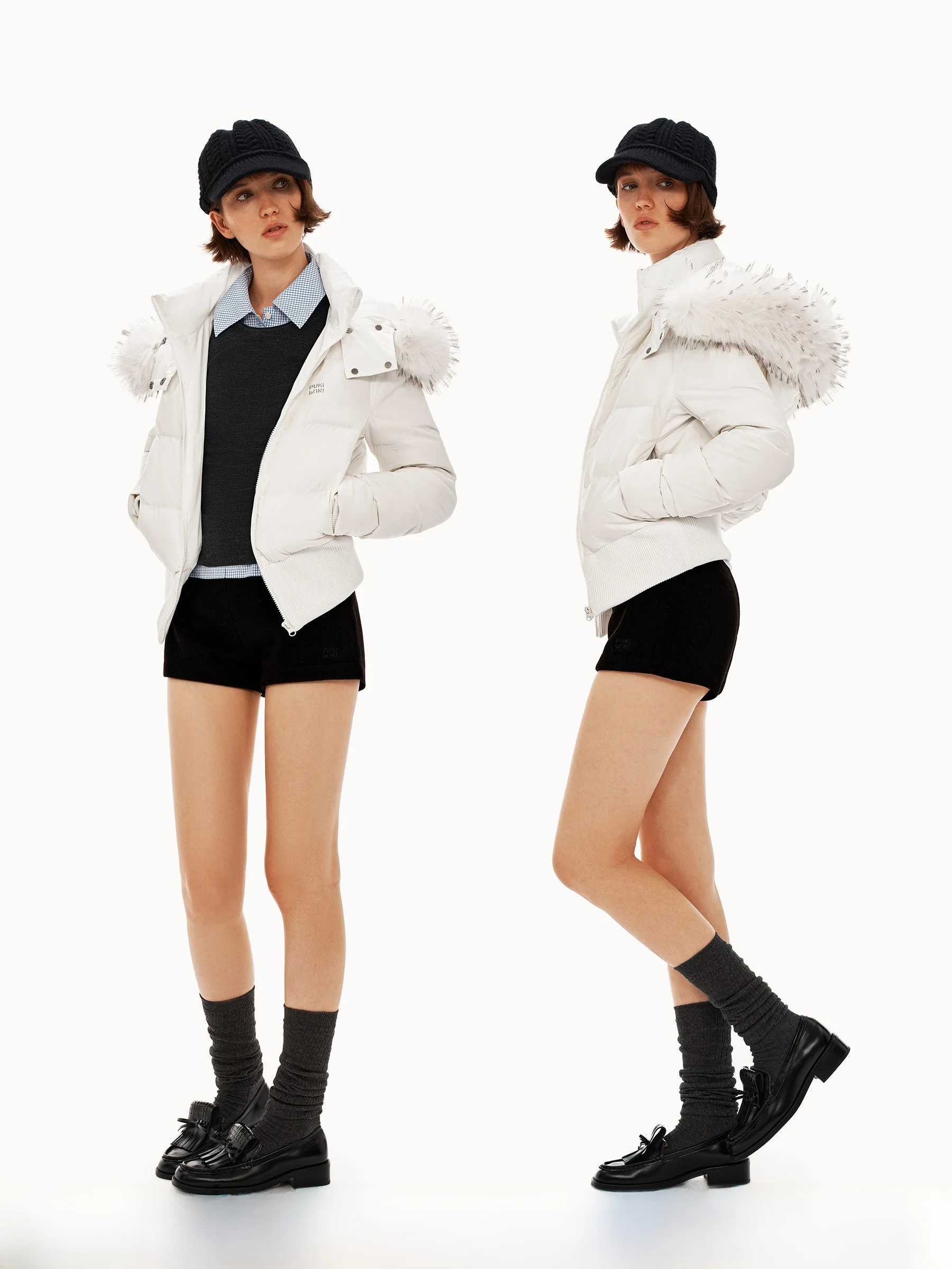 

Puki High Densi 90 White Du down Detachable Fur Collar ort Waist-Cinching down Jaet Women's Faion Winter Coat
