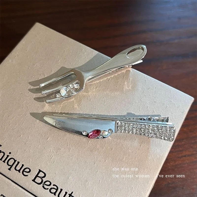 1pc Metal rhinestone hair clip with diamond knife fork hairpin, bangs, side clip, broken hair, duckbill clip, headband accessory