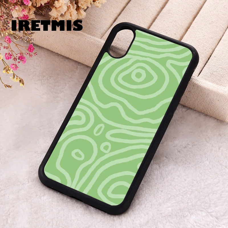 Iretmis Phone Cover Case For iPhone X XS Max XR 11 12 13 PRO MINI 14 15 16 Plus Rubber Silicone Green Swirls