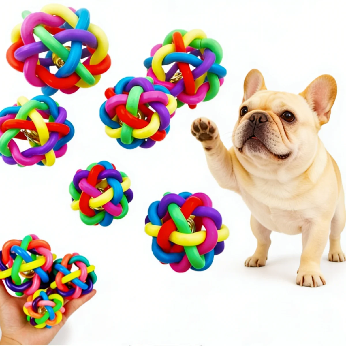 

1 Pc Dog toy Colorful Bell Woven Ball Rainbow Toy Ball Dog Chew Toy Hard Rubber Pet Product