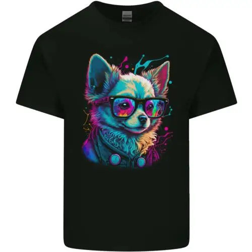 A Cute Chihuahua With Glasses Dog Mens Cotton T-Shirt Tee Top