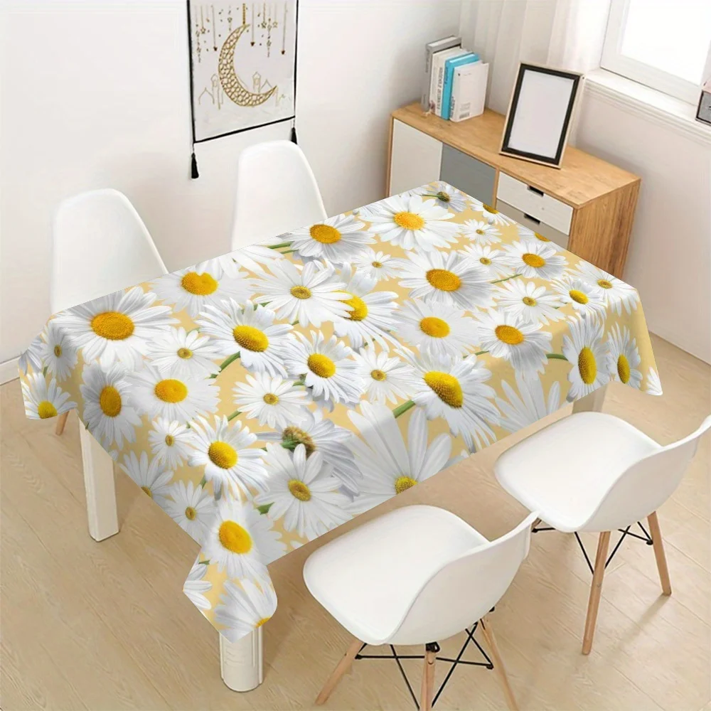 Cute Daisy Print Waterproof Tablecloth for Dining Room Kitchen Counter Buffet Table Cover
