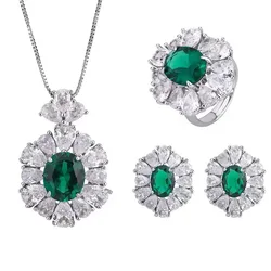 Classicl Emerald Diamond Promise 925 Sterling Silver Jewelry Set Wedding Earrings Rings Necklace for Women Bridal Jewelry Gift