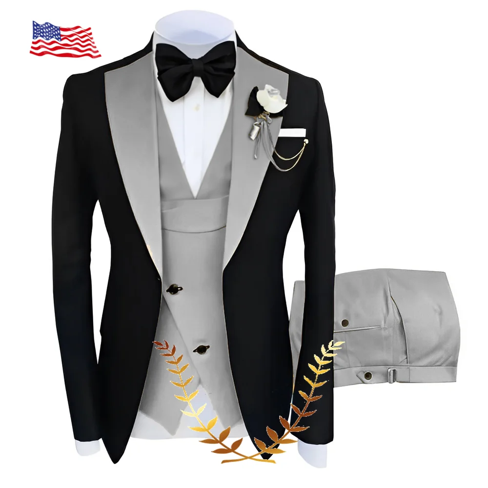 Elegant Men\'s Suit Jacket Pants Vest Three Piece Wedding Tuxedo Groom Party Dress Slim Fit Design Men\'s Blazer