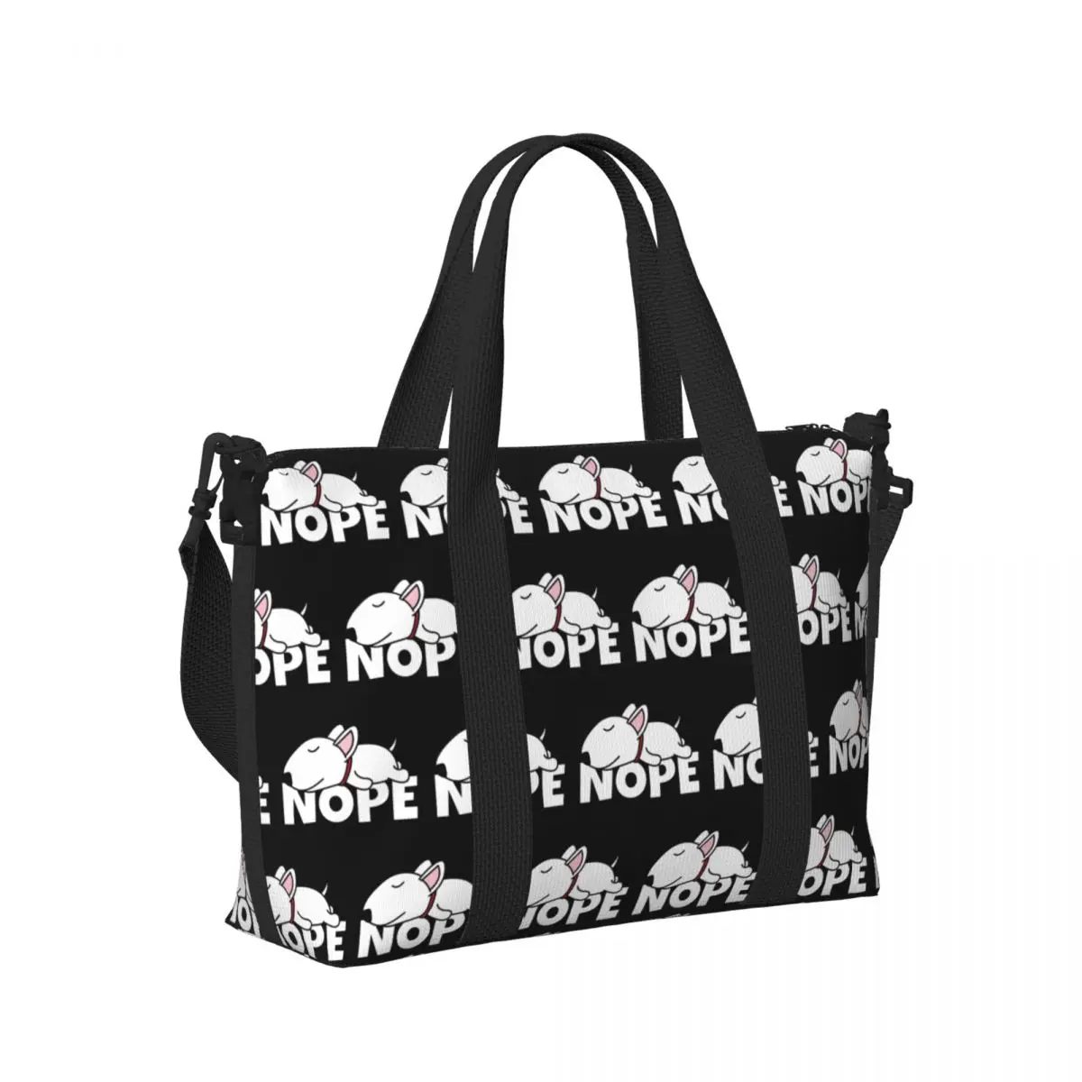 Custom Nope Bull Terrier สุนัข Lazy Beach Tote กระเป๋าสําหรับผู้หญิงสัตว์เลี้ยงช่องใหญ่ Gym Beach กระเป๋าเดินทาง