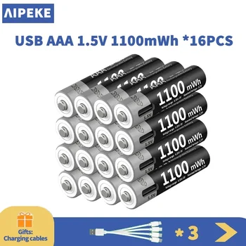 Aipeke usb 1,5 v aa und aaa wiederauf ladbare batterien 1100mwh lithium aaa batterien für spielzeug fernbedienung maus tastatur gamepad