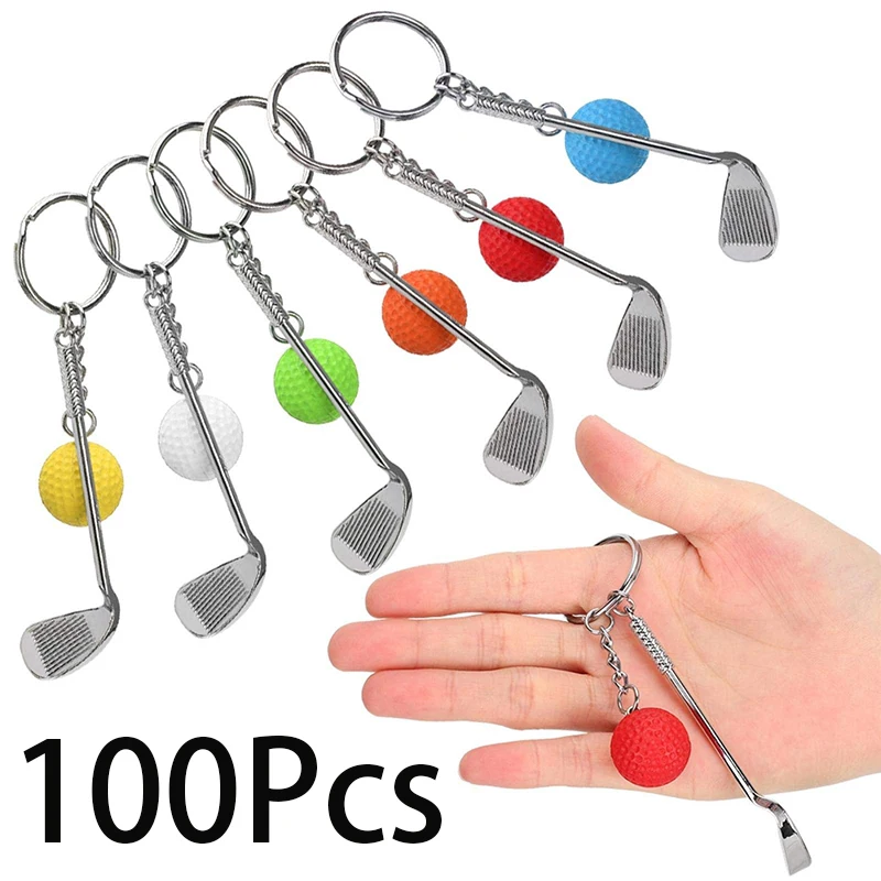 

100Pcs Keychain Mini Golf Racket Ball Pendant Keyring Key Ring Creative Metal Pendant Tennis Key Chain Sports Clubs Gift