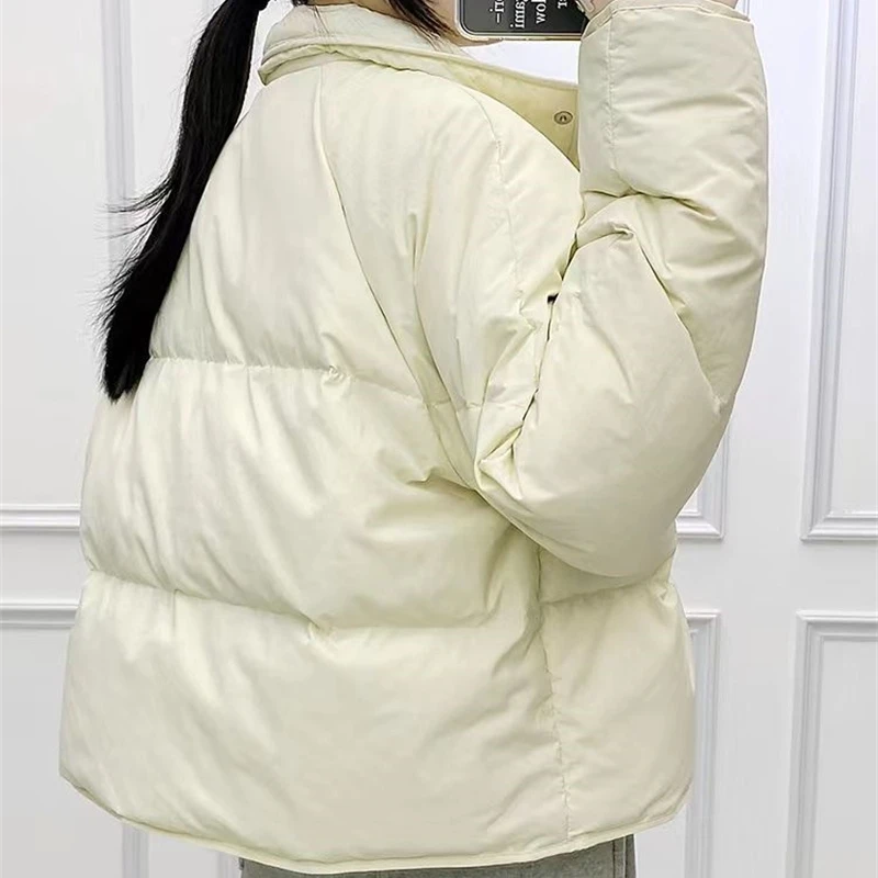 2024 Winter Puffer Jackets Women Thick Warm Cotton Solid Padded Coat Female Korean Fashion Oversized Loose Short Parkas Mujer