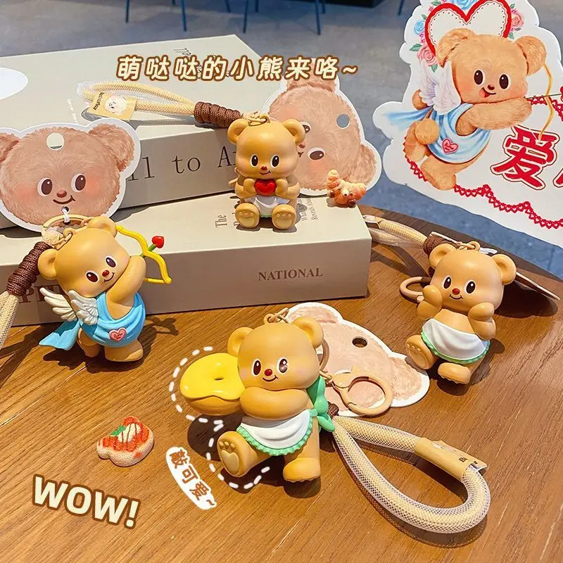 

2025 New Cartoon Butter Bear Love Launch Keychain Cute Couple Backpack Pendant Accessories Keychain Girl Gift