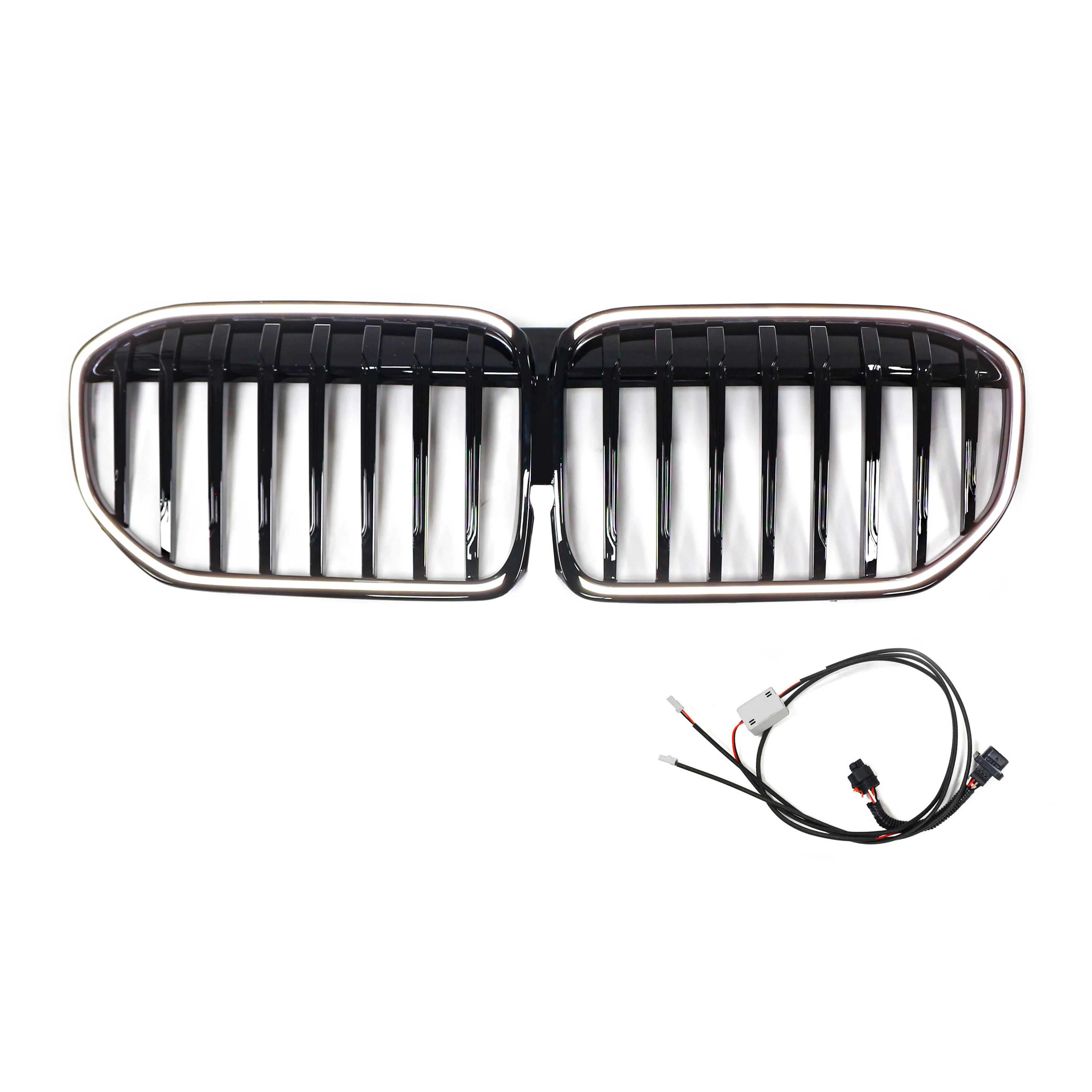 Car Grilles Glossy Gloss Black LED Front Kidney Single Line Grille ABS Front Bumper Racing Grill For Bmw 7 series G11 LCI 2020-