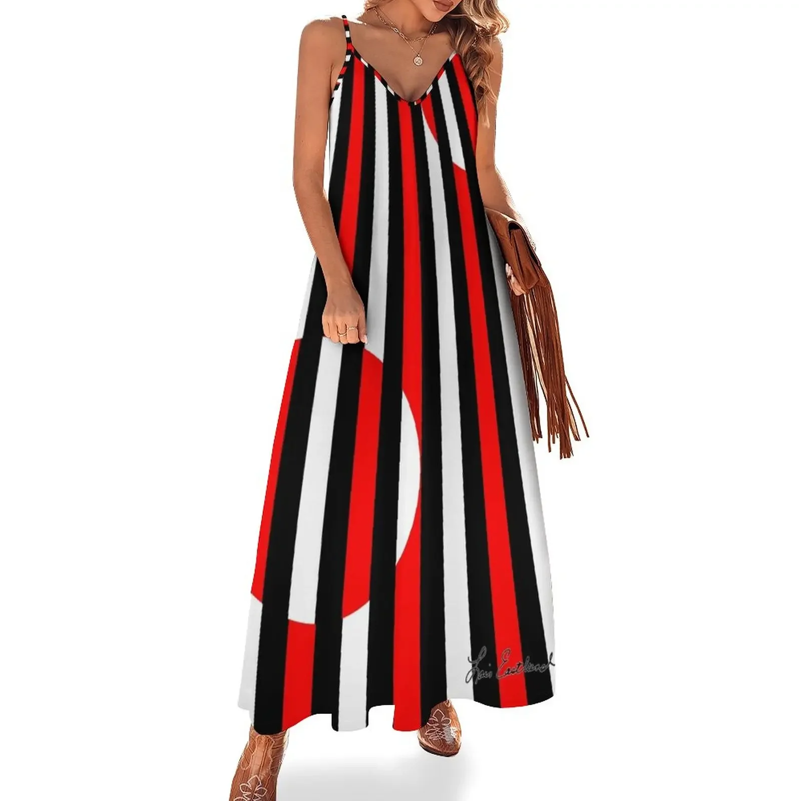 

Black White and Red All Over! Sleeveless Dress Female dress party dress women elegant luxury womens