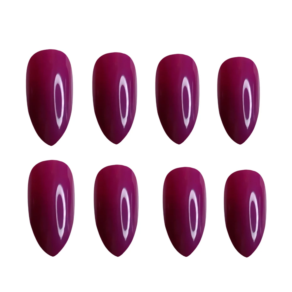 2 sets korte stiletto valse nagel met lijmsticker glanzend donkerpaars druk op nagels DIY acryl vingertop manicure gereedschap