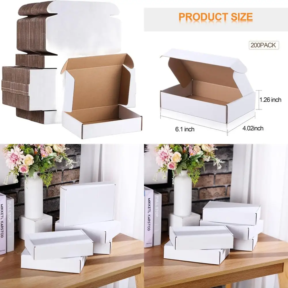 

100 Pack White Corrugated Cardboard Mailer Boxes for Small Business Shipping (6.1 x 4.02 x 1.26)