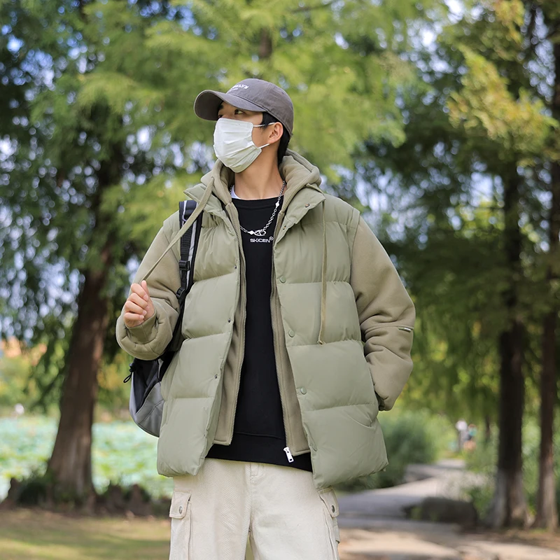 Cotton jacket coat for men in winter, two-piece loose with hood, men's outdoor couple style cotton coat