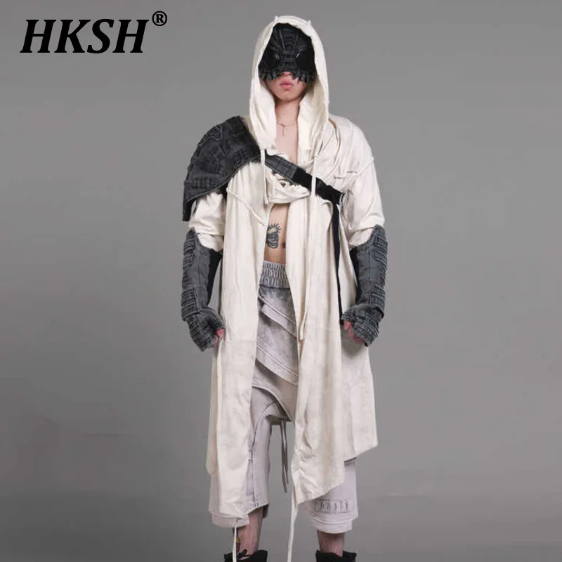 HKSH Waste Land Wax Dyed Cotton Cloak Chic Niche Design Layered Folded Hooded T-shirt Trendy Tide Punk Dark Men's Trench HK1497