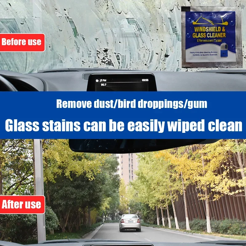 Easy to wipe and dissolve, deep cleaning, a great helper for cleaning car glass! Stain removal and anti fog two in one effervesc