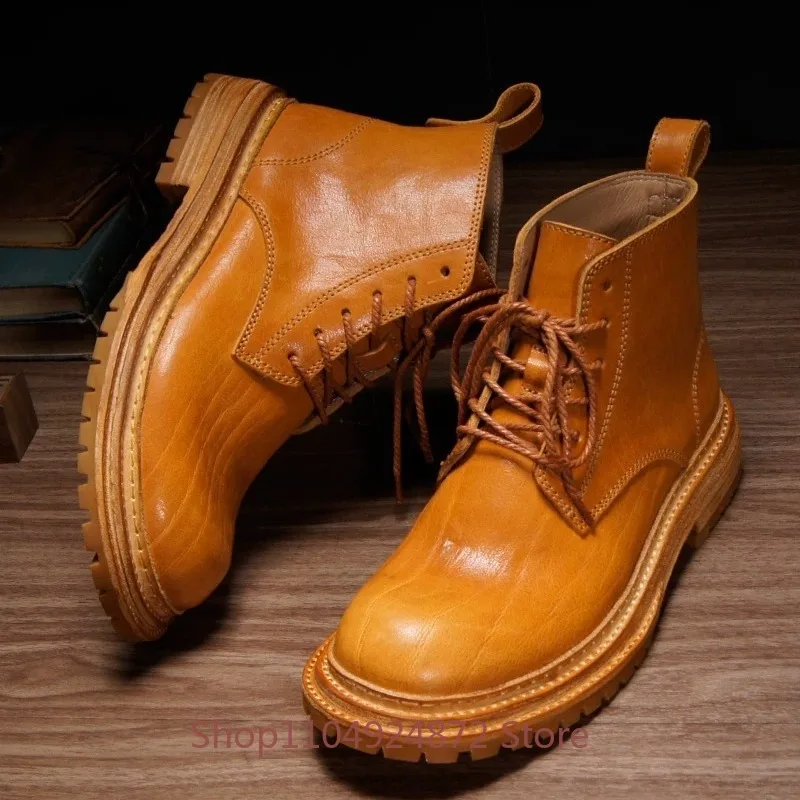 Designer Cowhide High End Handmade Chelsea Boots Men's Shoes Motorcycle Work Genuine Leather Business Male Desert Boots