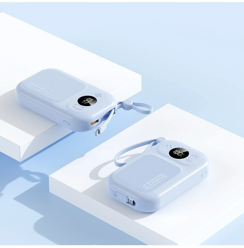 Large Capacity Digital Mini 10000mAh Mobile Power Bank with Built-in 22.5W Fast Power Bank Cable