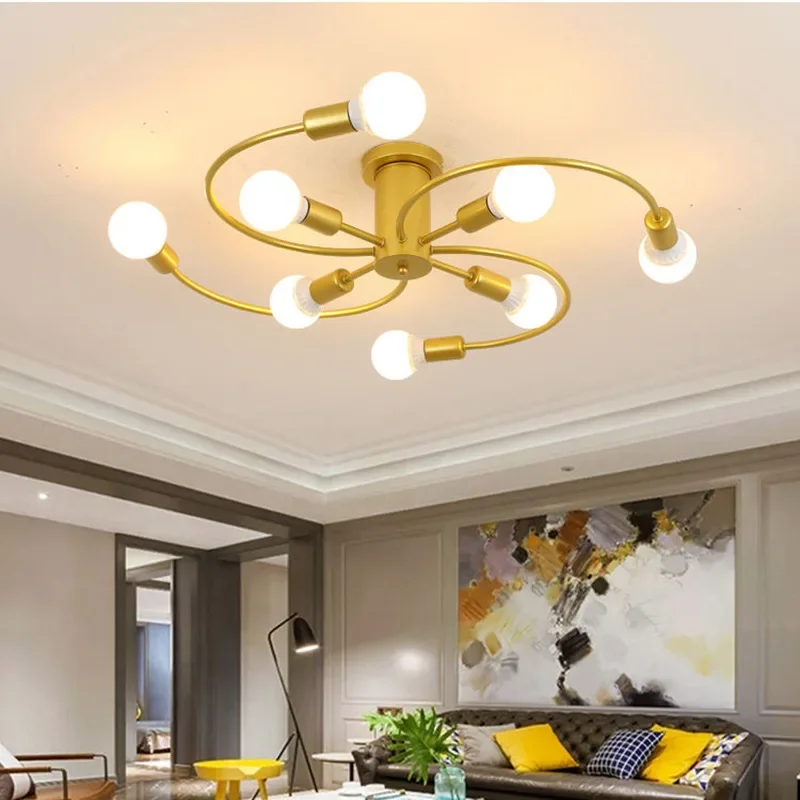 

Retro Iron Ceiling Lamp 6/8 Head Chandelier Black/White Lighting Modern Indoor Lighting for Living Bedroom Restaurant Decoration