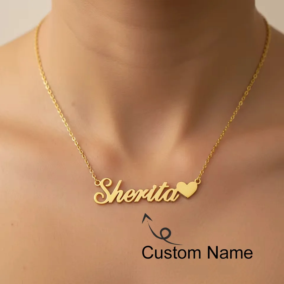 

Custom Name with Heart Necklace for Women Stainless Steel 18K Gold Plated Jewelry Personalized Letter Pendant Chains Choker Gift