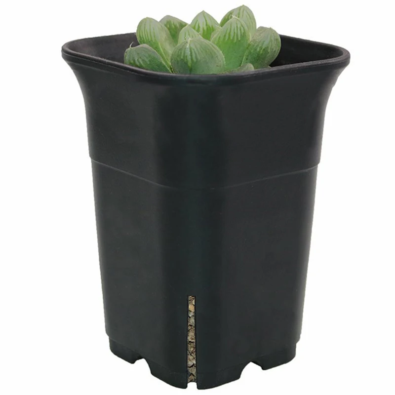 12PCS-Pack Black Square Plastic Succulent Plant Pot For Plant Flowers Cactus, Etc., Black Nursery Flower Pot