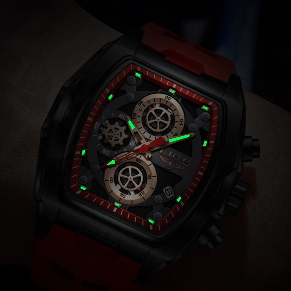 LIGE Hot Sale Fashion Men Quartz Watches Luxury Brand Resin case Sport Watches For Men Waterproof Chronograph Auto Date Clock