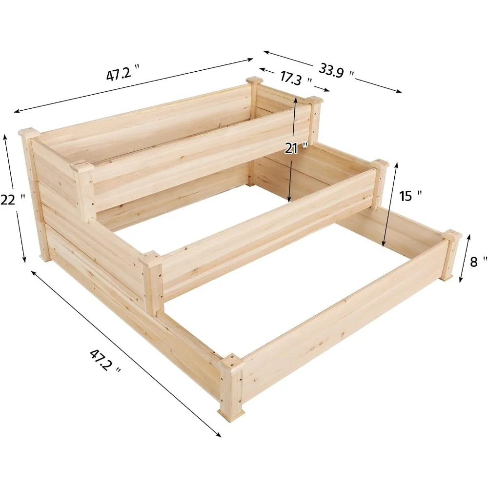 Imagem -03 - Cama de Jardim Elevada de Camadas 47 x 47 x 22 Polegadas Horticultura Caixa de Flores Elevada ao ar Livre Plantador de Madeira em Camadas para Cultivo de Legumes