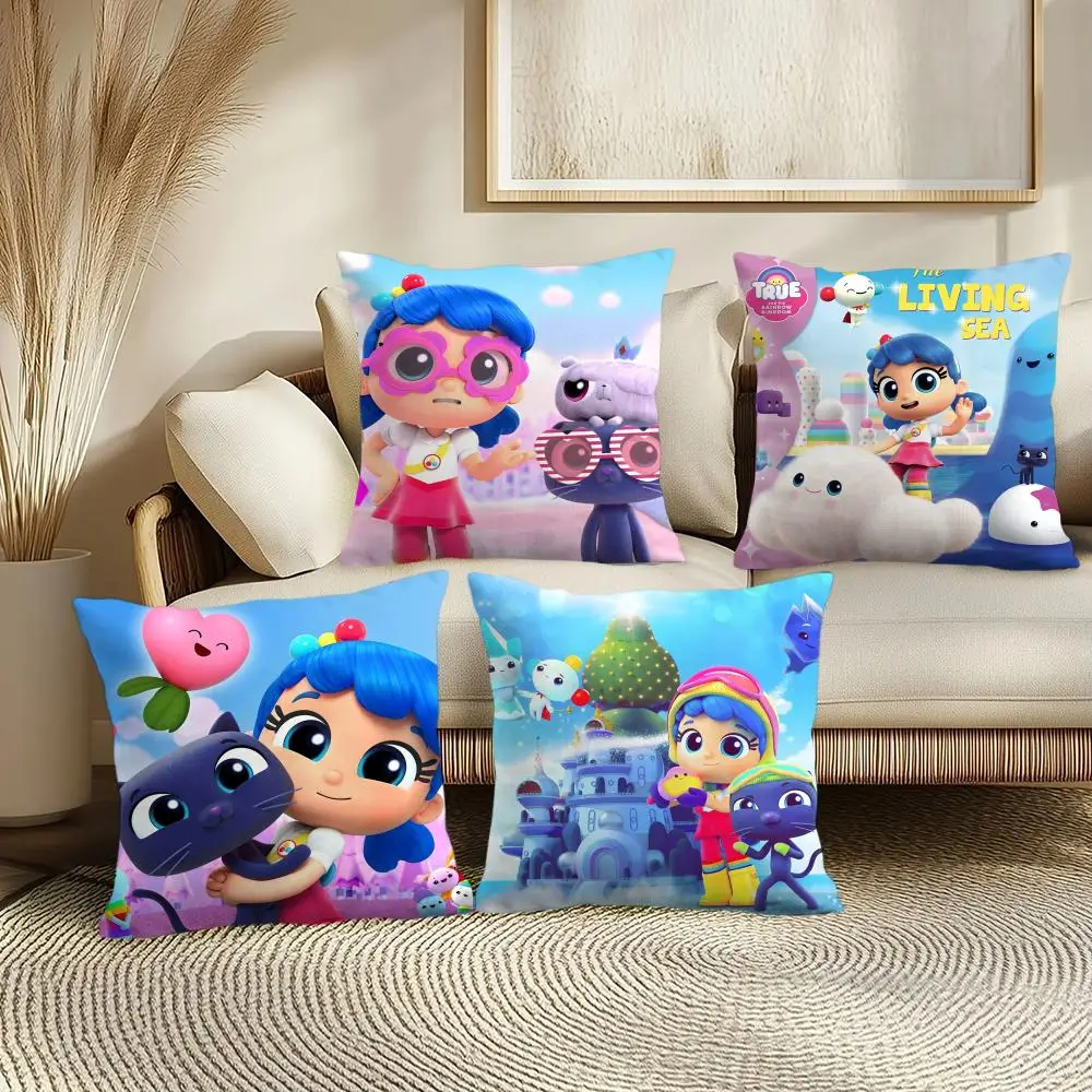 Anime True and The Rainbow K-Kingdom Cushion Cover Soft Plush Throw Pillow Cover | Double-Sided Cushion Case | Sofa & Home Decor