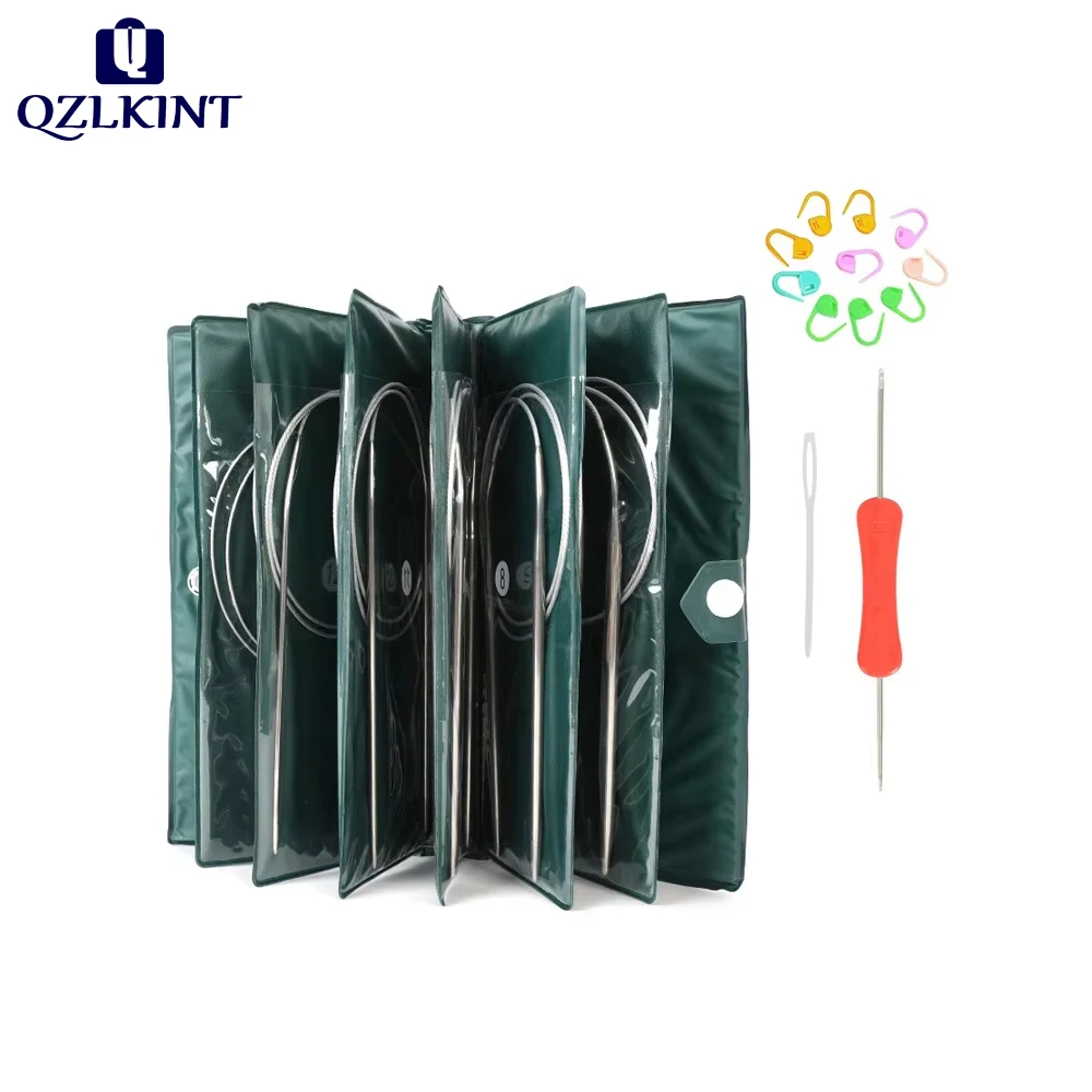 

11PCS Stainless Steel Circular Knitting Needles Set Crochet Hook Weave Craft Tools With Bag Sewing Needle Kit 43/65/80/100/120cm