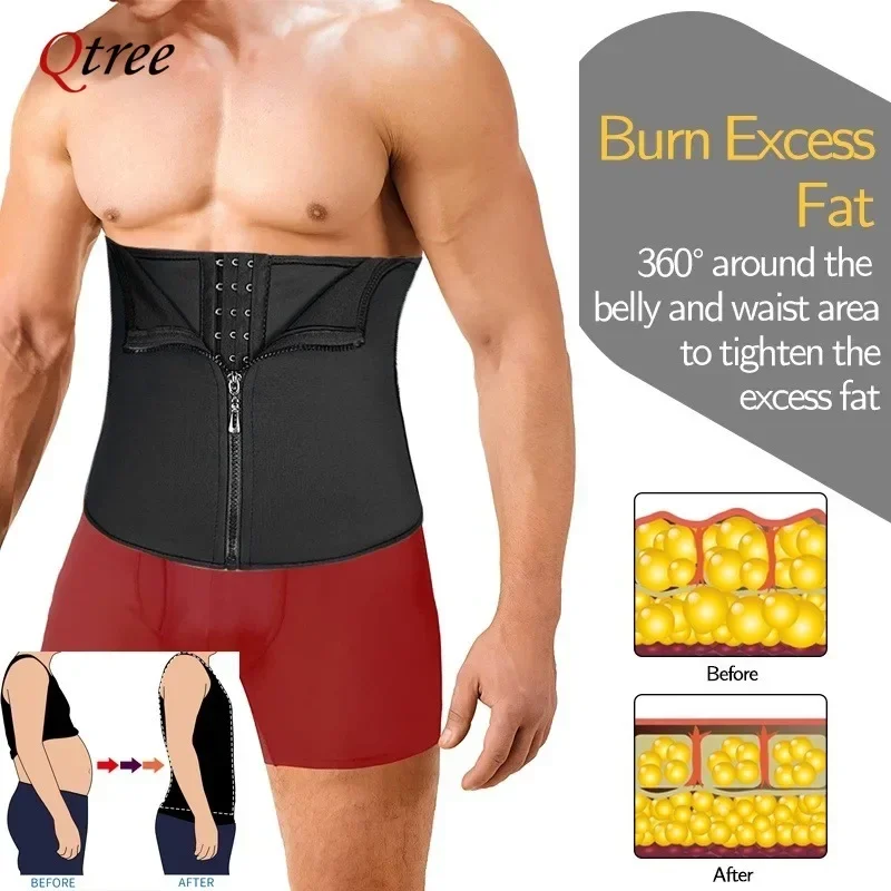 Qtree Men Waist Trainer Corset Tummy Control Fitness Shapewear Workout Trimmer Girdle Slimming Body Shaper Hot Neoprene Belt