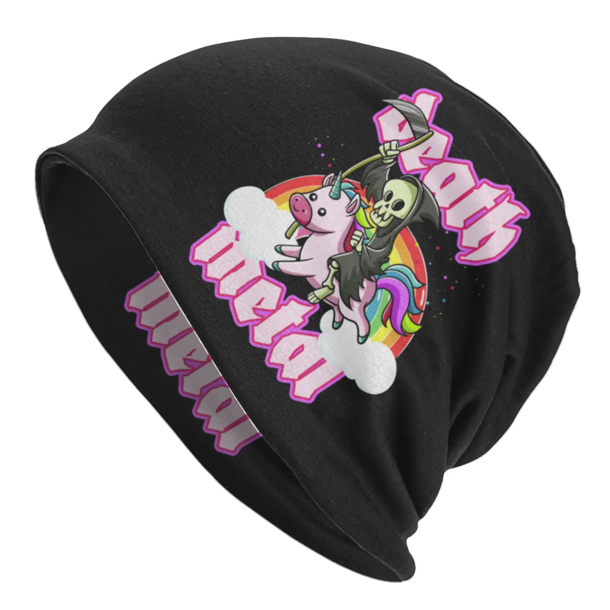 Grim Reaper Rides Unicorn D-Death Music M-Meta Rocker Skullies Beanies Caps Warm Knitting Hat Cool Adult Bonnet Hats Ski Cap