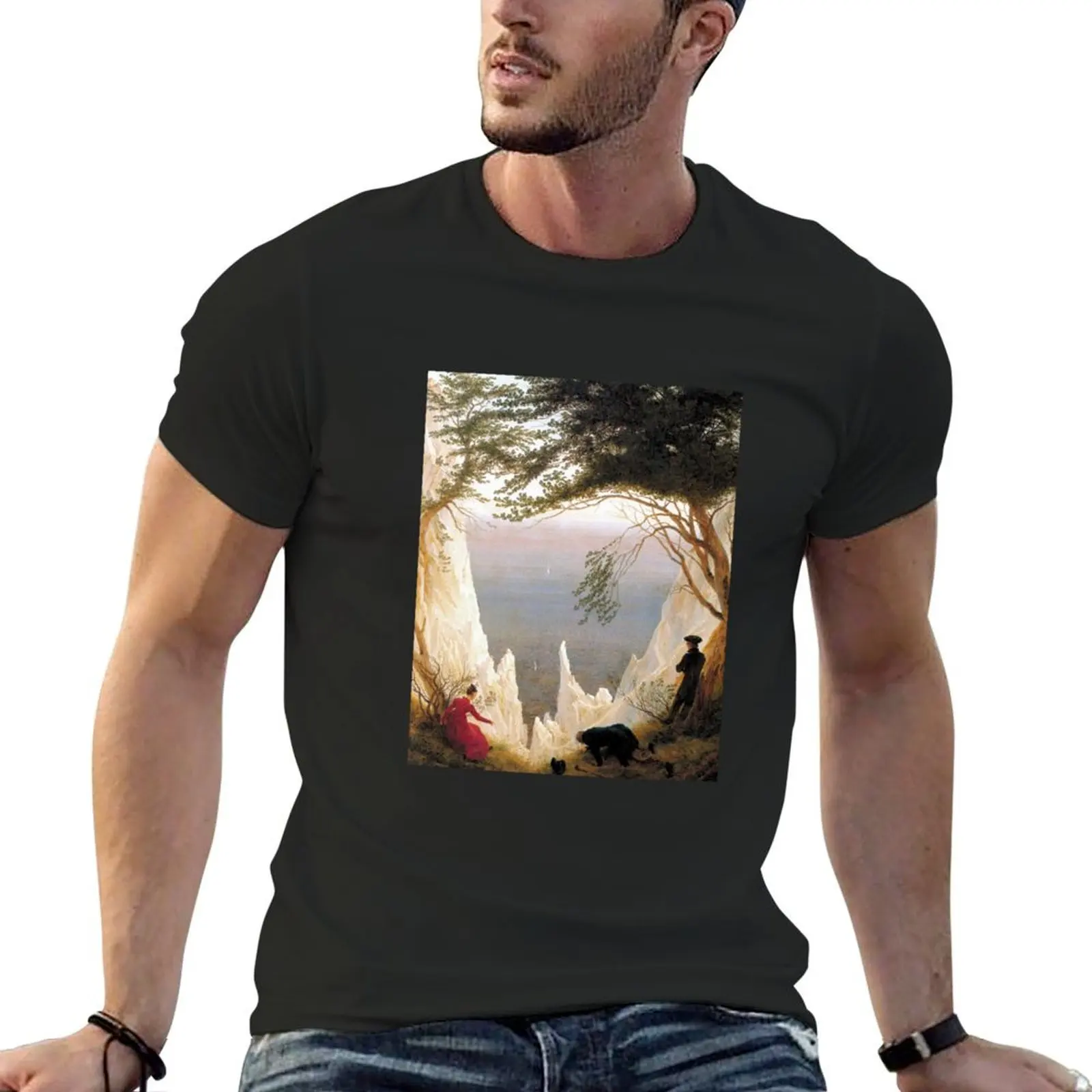 Chalk Cliffs at Ruegen (Caspar David Friedrich) T-Shirt plain tops mens graphic t-shirts big and tall