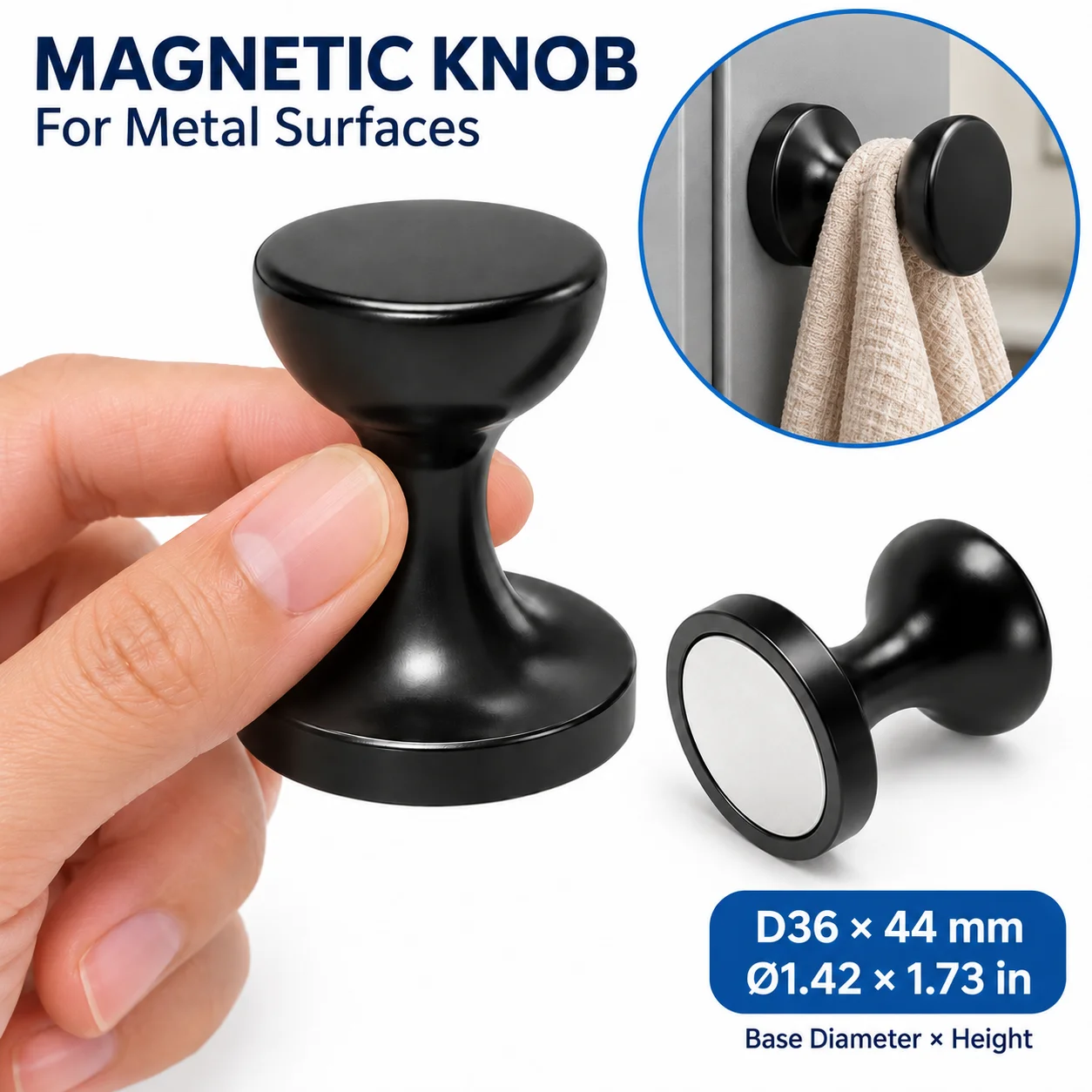 Black Magnetic Hooks, 1.42in Base, 110 LBS Vertical Pull, Magnet Hangers for Keys, Hats, Towels, Metal Doors & Cabinets