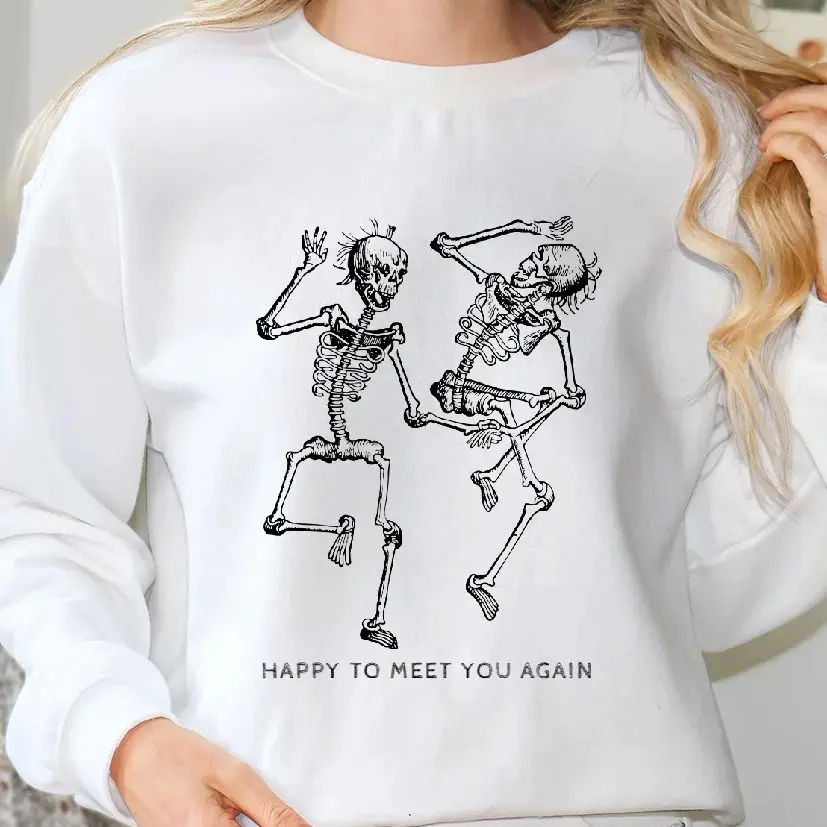 Halloween Dancing Skeleton Sweatshirt Pullover Retro Vintage Graphic Hoodies Y2K Casual Daily Wear Unisex  Versatile Stylish