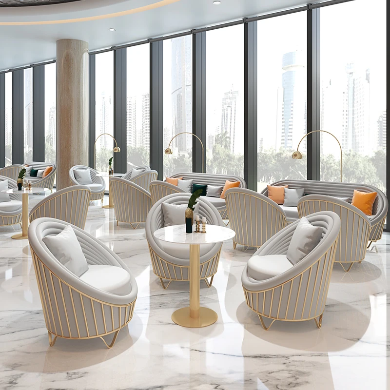 

Golden Simple Backrest Leisure One Round Coffee Table Two Chairs Balcony Chair Tea Table