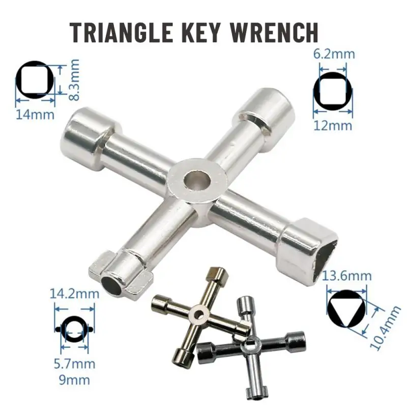 4 In 1 Multifunction Electrician Plumber Utility Cross Switch Wrench Universal Square Triangle Key for Gas Train Bleed Radiator