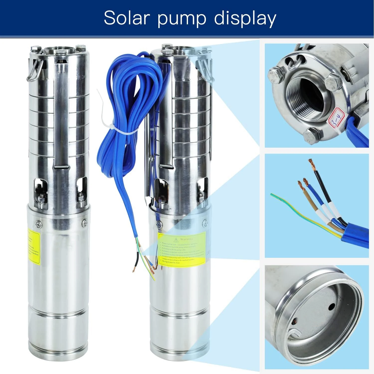 HZUSUN DC-Solarpumpe, Solar-Tauchpumpe mit hohem Durchfluss für Bewässerungssystem, 1,5 PS, Solar-Wasserpumpen-Sets mit flachem Brunnen – Detail 5