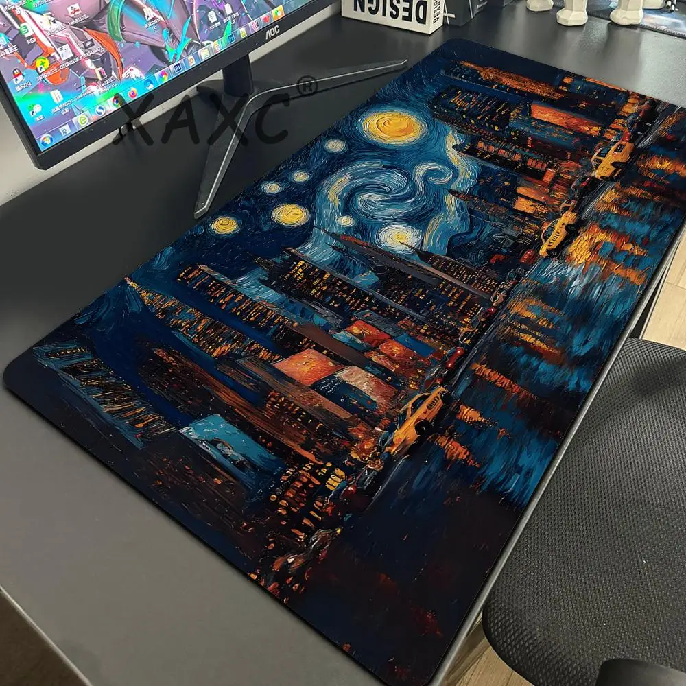 Podkładka pod mysz Van Gogh XXL Akcesoria Gamingowe Biurowa Mata na Biurko dla Graczy Antypoślizgowa Podkładka pod Laptopa Gwieździsta Noc Most Brooklyn